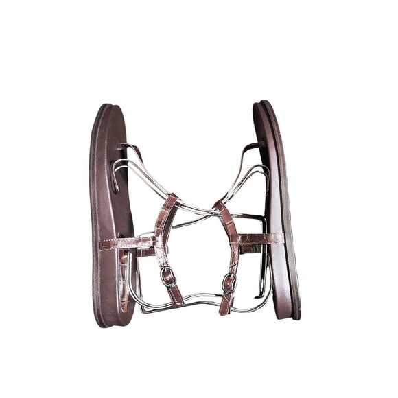Sam Edelman Naomi Brown Croc Embossed T-Strap & Molded Footbed Sandals Size 9.5 - Picture 6 of 10